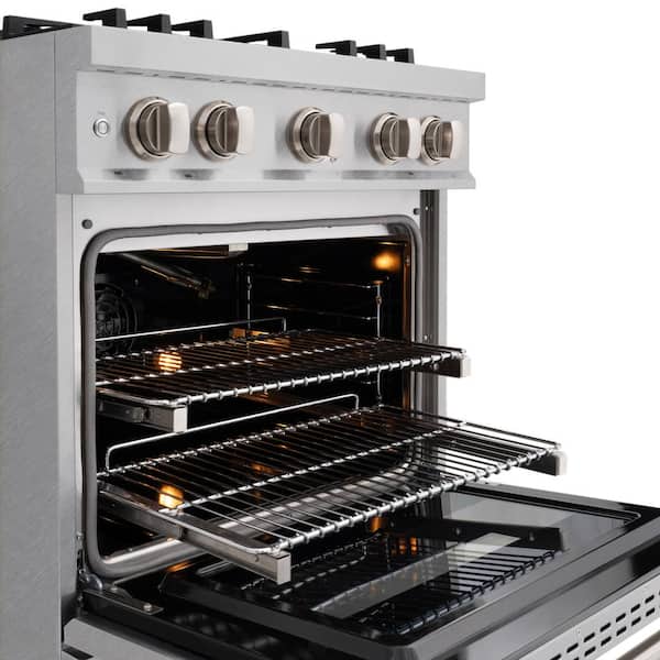 30 in. 4.2 cu. ft. Classic Gas Range with Convection Gas Oven in Satin Stainless Steel with 4 Brass Burners