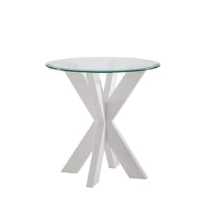 Norris White X Base Side Table with 24" Round Glass Top