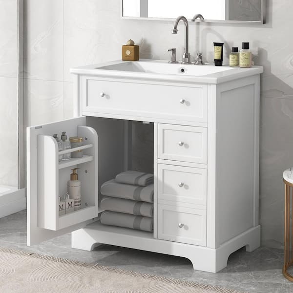 Unbranded 30 in. W x 18.3 in. D x 34 in. H Single Sink Freestanding Bath Vanity in White with White Ceramic Sink Top