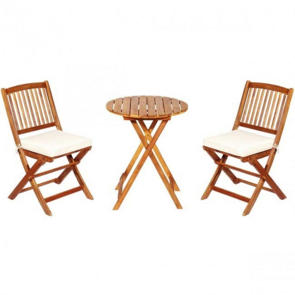 Afoxsos 3Piece Acacia Wood Round Outdoor Bistro Set Classic Garden