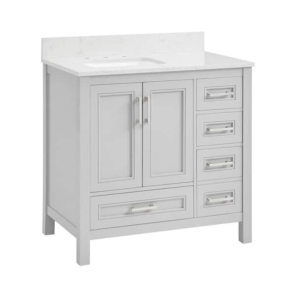 Aoibox 36 in. W x 22 in. D x 39 in. H Single Sink Bath Vanity in Light Gray with White Engineered Carrara Marble Top