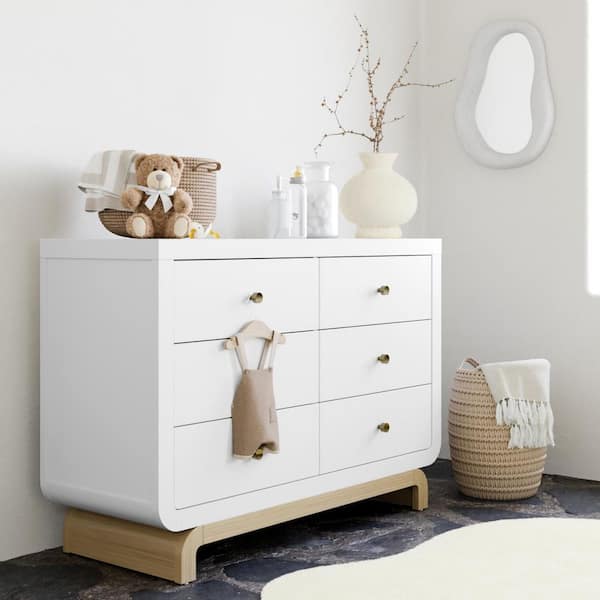 Santorini White with Driftwood 6 Drawer 47.95 in. Wide Dresser