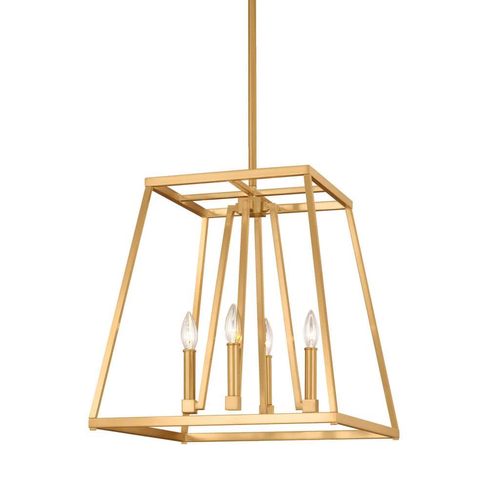 Gilded Satin Brass 4-Light Candelabra Chandelier with Clear Glass