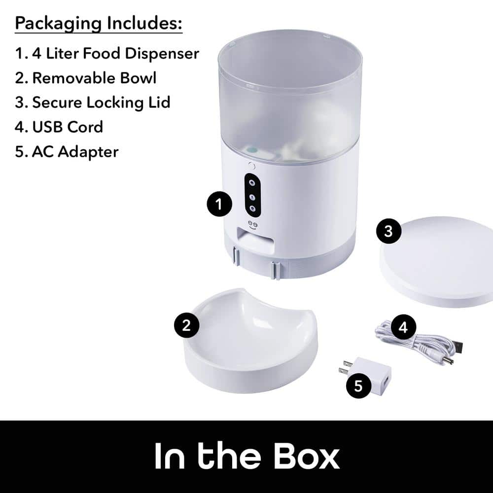 Smart 4L White Automatic Pet Feeder with Wi-Fi Control