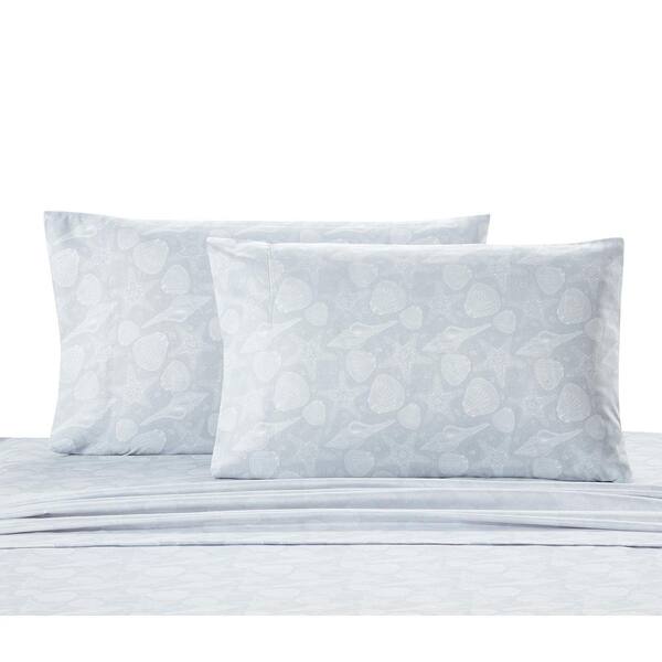Harper Lane Seashells 4-Piece Blue Microfiber King Sheet Set