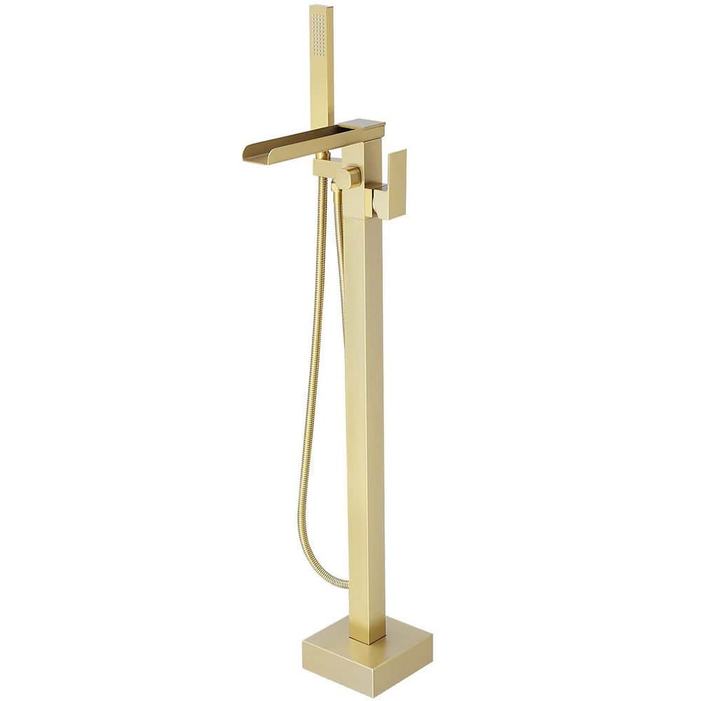 Brushed Gold Freestanding Tub Faucet with Handheld Shower
