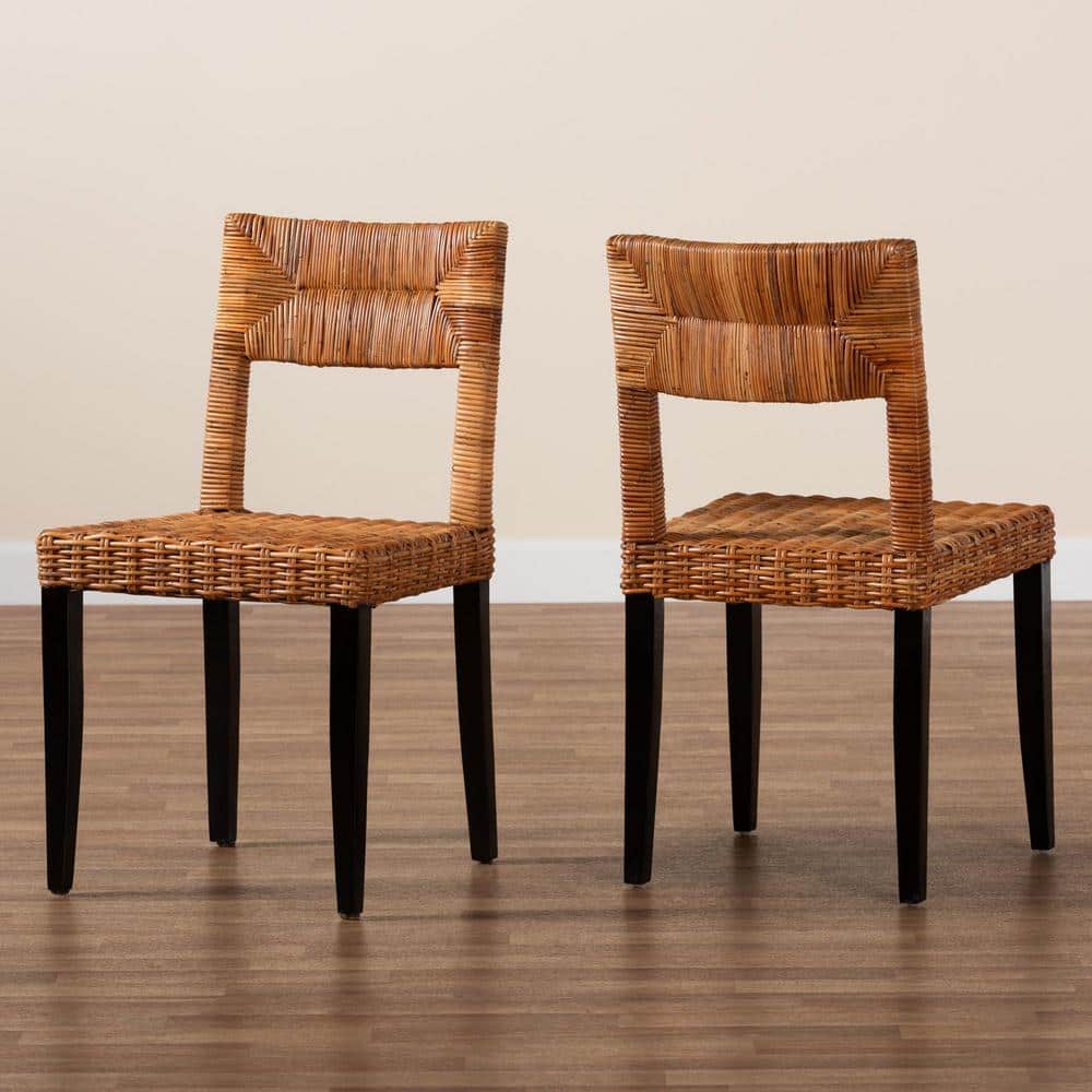 Manrico Dark Brown Wood and Cane Dining Chair Set