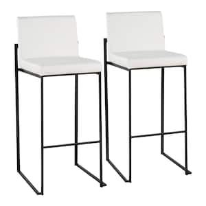 Fuji 40.5 in. White Faux Leather and Black Metal High Back Bar Stool (Set of 2)
