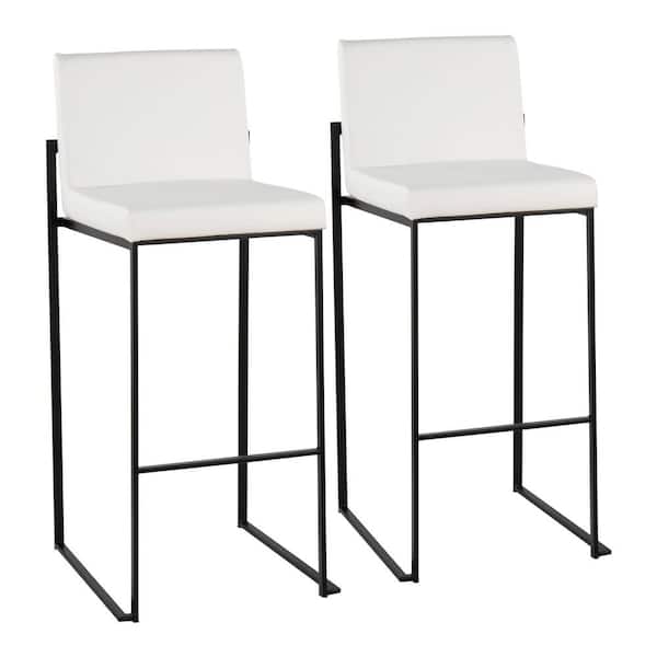 Lumisource Fuji 40.5 in. White Faux Leather and Black Metal High Back Bar Stool (Set of 2)