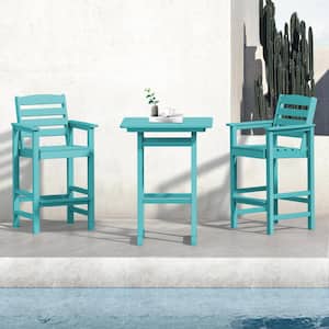 3-Pieces HDPE Plastic Square 46 in. Outdoor Bar Set in Aruba Blue
