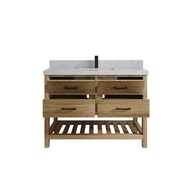 Willow Collections Parker Teak 48 in. W x 22 in. D x 36 in. H Single Sink Bath Vanity in Premium Polish with Pearl Gray Quartz Top