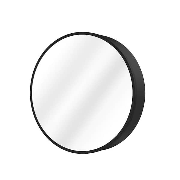 Aosspy Modern 28 in. W x 28 in. H Black Round Iron Surface Mount Medicine Cabinet with Mirror
