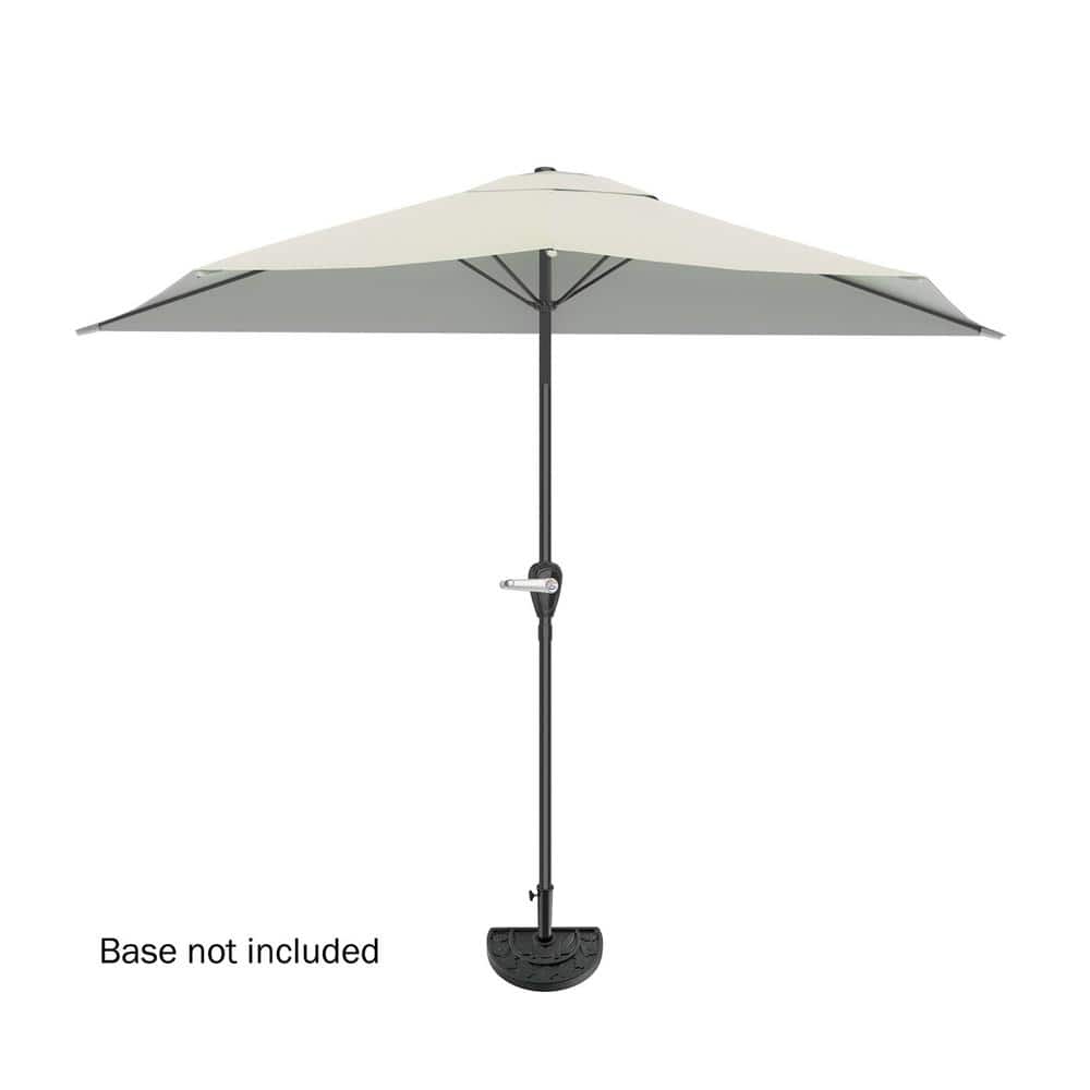 Tan Steel Half Round Patio Umbrella with Easy Crank