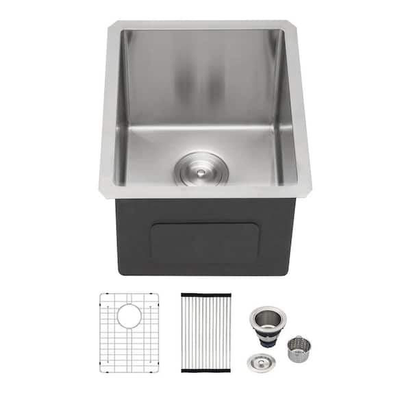 14 in. Undermount Bar Sink 16-Gauge Brushed Stainless Steel Single Bowl Prep Sink