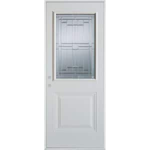 36 in. x 80 in. Architectural 1/2 Lite 1-Panel Painted White Steel Prehung Front Door