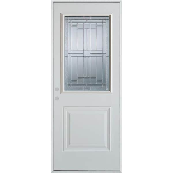 36 in. x 80 in. Architectural 1/2 Lite 1-Panel Painted White Steel Prehung Front Door