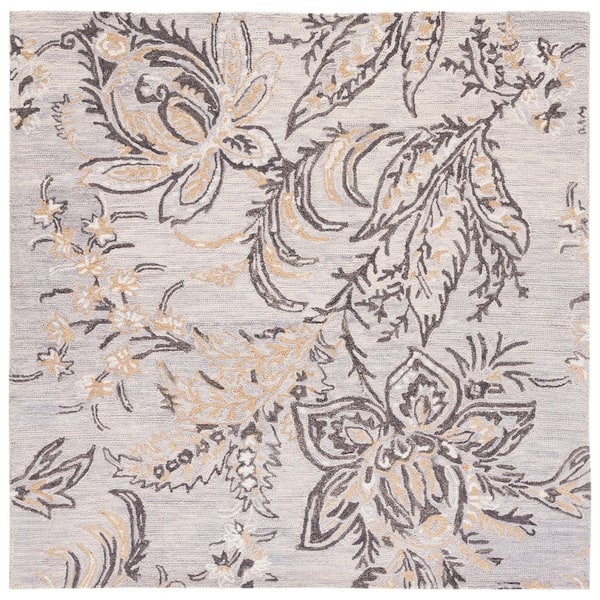Blossom 6 ft. x 6 ft. Gray/Yellow Garden Floral Square Area Rug