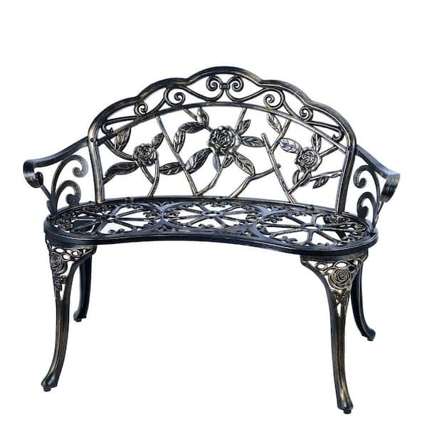 Angel Sar 2-Person Copper Anti-Rust Cast Aluminum Outdoor Bench for ...