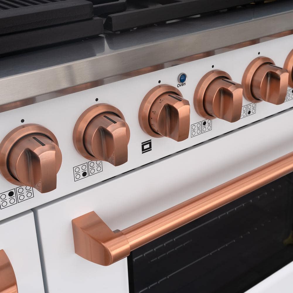 Akicon 48" White and Copper Convection Gas Range with 8 Burners