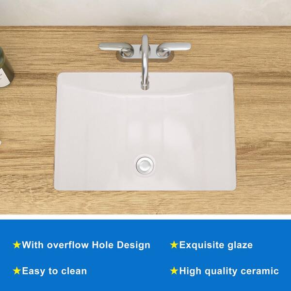 Tahanbath 19.7 in. x 14 in. White Ceramic Rectangular Undermount
