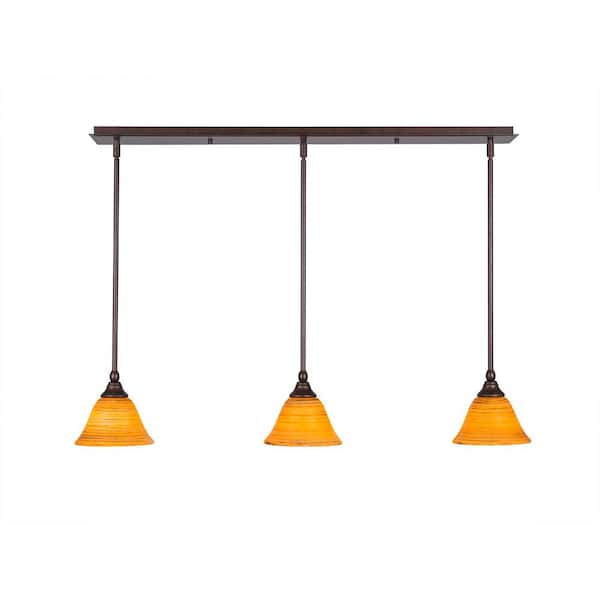 Unbranded Livingston 100-Watt 3 Light Bronze, Linear Pendant Light with 7 in. Firre Saturn Glass Shades No Bulbs Included