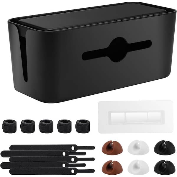Cable Management Box Cord Organizer for Desk Floor Cable Hide Home Office Black