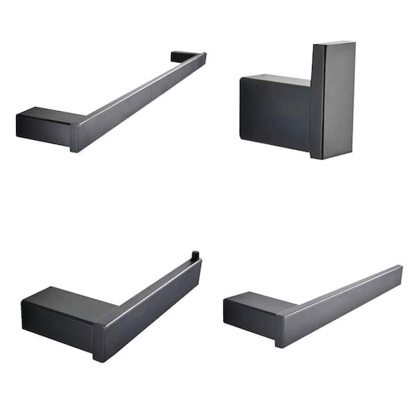 WELLFOR 4-Piece Bath Hardware Set with Bathroom Hardware Accessory Combo in Matte Black