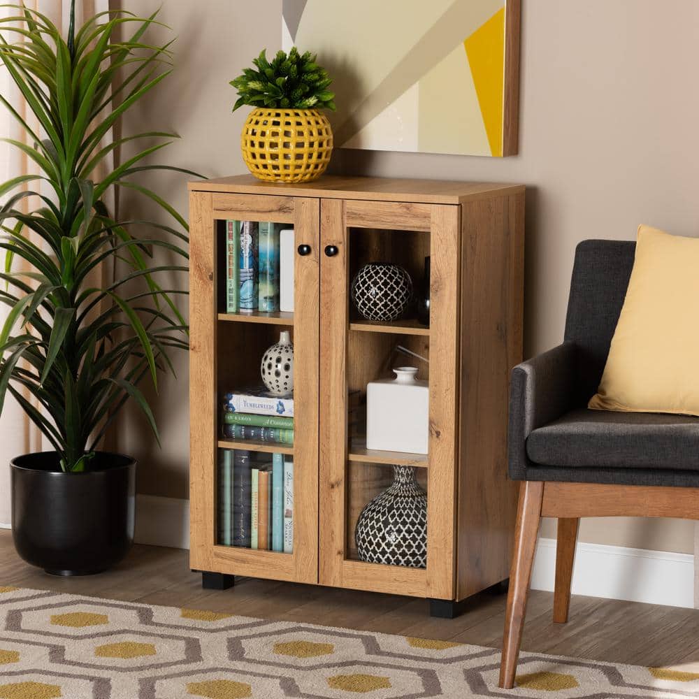 Mason Contemporary Oak Brown and Black Storage Cabinet