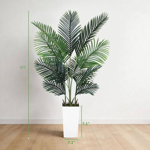 Molysoul 5 ft. Artificial Areca Palm Tree with Tall White Planter,  Realistic Faux Palm for Indoor Floor Decor 0803-5FT-A