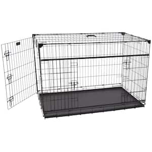 48 in. Sliding Double Door Dog Crate with Patented Corner Stabilizers, Removable Tray, Rubber Feet and Carrying Handle