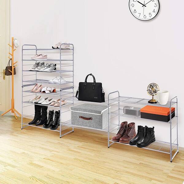 25.5 in. H 12-Pair 4-Tier Yellow Metal Shoe Rack