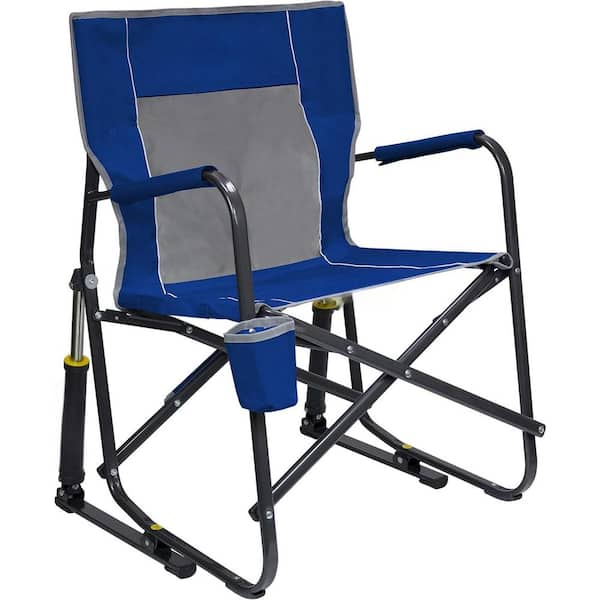 Metal Outdoor Rocking Chair Side Table Camping Chair : Portable Folding Rocking Chair with Solid Durable Armrests-Blue