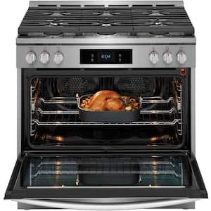 36 in. 6-Burner Slide-In Dual Fuel Range in Stainless Steel with Total Convection and Air Fry