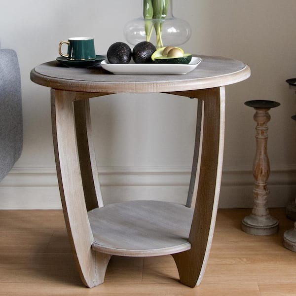 Rustic Brown 23" in Height Round end Table with Storage Shelf