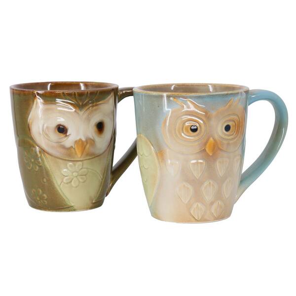 Gibson Home Owl City 2-Piece 17 oz. Owl Shape Stoneware Mug Set