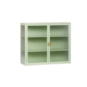 27.5 in. W x 9 in. D x 23.6 in. H Glass Doors Bathroom Storage Wall Cabinet in Mint Green for Living Room Bathroom