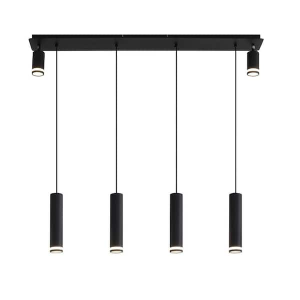 Jushua 6-Light Vintage Matte Black Integrated LED Chandeliers Light Fixture Cylinder Kitchen Island Pendant (No Bulbs)