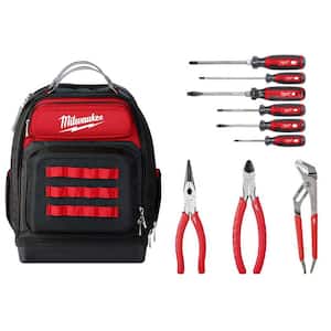 Screwdriver Set with Cushion Grip with 15 in. Ultimate Jobsite Backpack and Pliers Kit (10-Piece)