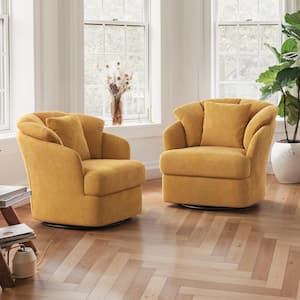 Rowena Oversized Turmeric Upholstered Fabric Swivel Accent Chair with Double Cushion Swivel Arm Chair (Set of 2)