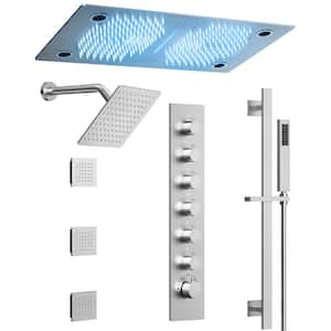 6-Spray Patterns 27.5 in. L Ceiling Mount Dual Shower Head Fixed and Handheld Shower Head 2.5 GPM Brushed Nickel