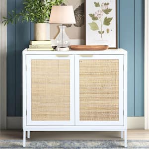 White Accent Storage Cabinet Buffet Cupboard Kitchen Dining Bedroom Sideboard Furniture with Rattan Doors