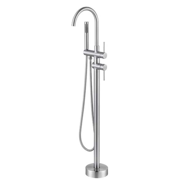 ALEASHA 2-Handle Freestanding Tub Faucet with Hand Shower in Brushed Nickel
