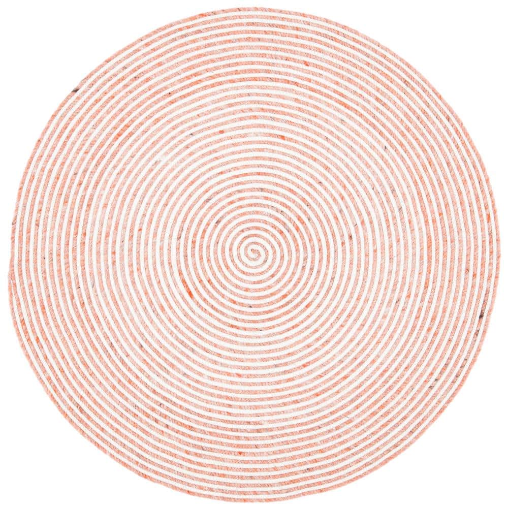 Handwoven Red and Ivory Wool Round Braided Area Rug, 3' x 3'