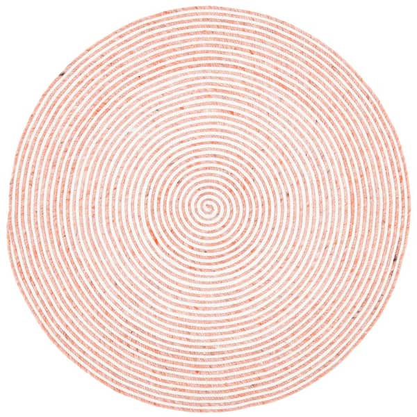 SAFAVIEH Braided Red Ivory Doormat 3 ft. x 3 ft. Abstract Striped Round Area Rug