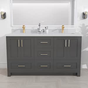 60 in. W x 21.5 in. D x 33.5 in. H Bath Vanity Cabinet without Top Morden Solid Wood Bathroom Vanity in Gray