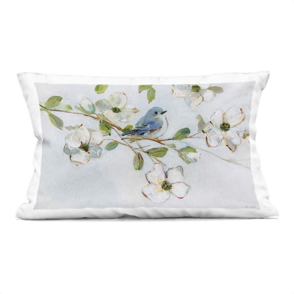 Stupell Industries Bird Perched on Dogwood Green Abstract Polyester 14 in. x 20 in. Throw Pillow