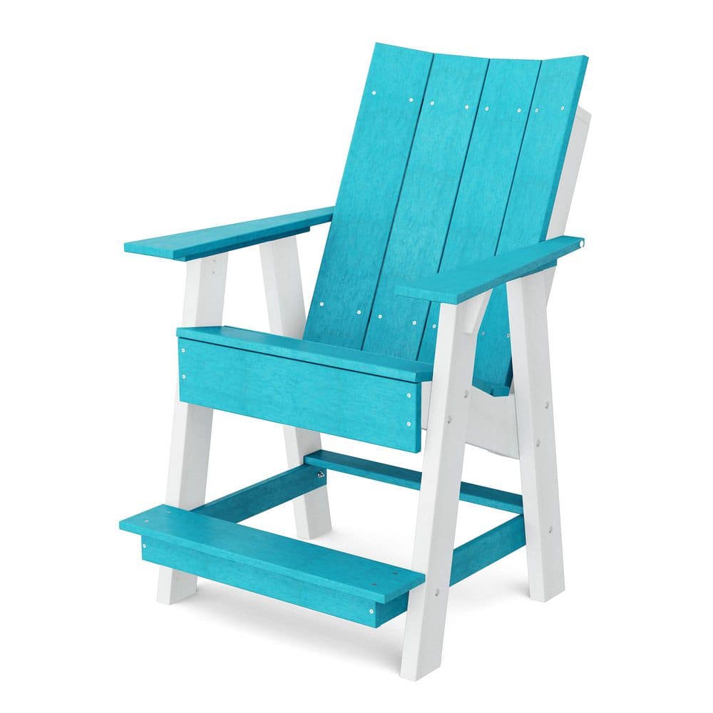 Contemporary Aruba Blue and White Plastic Outdoor High Adirondack Chair price history on PriceWatchPro