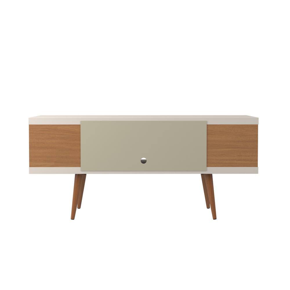 Utopia 54" Off-White and Maple Cream Modern TV Stand with 4 Shelves