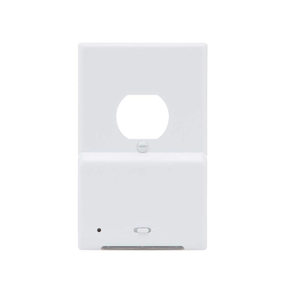 Hampton Bay 1 Gang Duplex Powered Wall Plate With LED Nightlight White BPPSW D The Home Depot