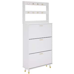 White Hall Tree with 3 Shoe Storage Cabinet and 8 Hooks